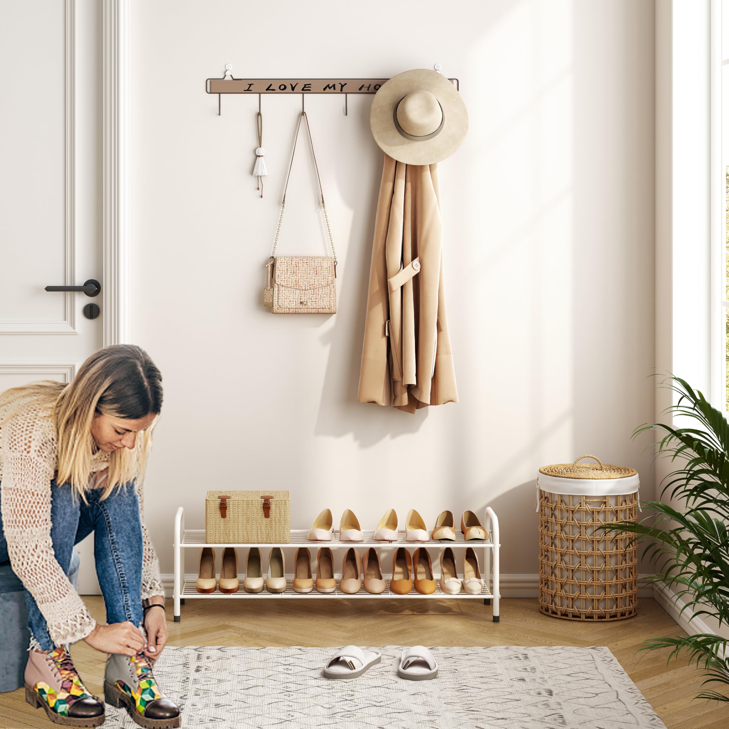Hoctieon 2-Tier White Mesh Shoe Rack for Closet - Freestanding Shoe Shelf Organizer for Entryway, Bedroom & Durable Shoe Storage | Perfect for Small Spaces & Apartment Living