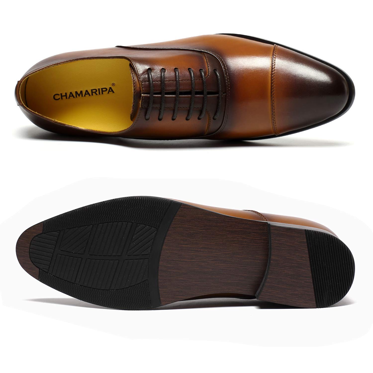 CHAMARIPA Men's Leather Dress Elevator Shoes - Height Increasing Formal Shoes for Work, Dating & Special Occasions