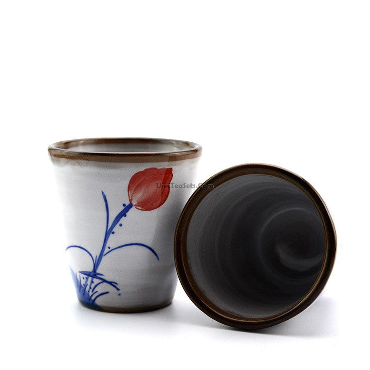 Hand Painted Lotus Japanese Tea Cups - Set of 2, Traditional Ceramic Tea Set for Matcha, Sencha & Green Tea - Perfect for Zen Tea Ceremonies, Home Decor & Gift Giving