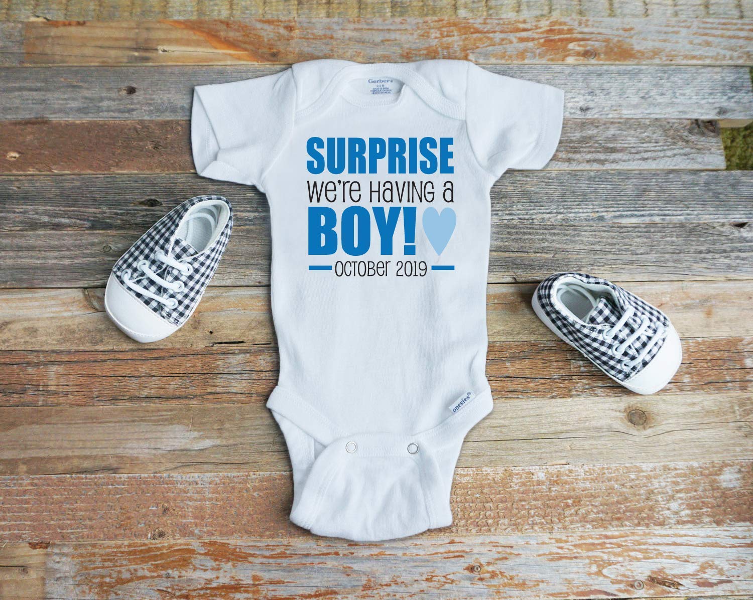 Gender Reveal Baby Onesie - 'Surprise We're Having a BOY' or 'It's a Girl' Outfit for Pregnancy Announcement & Newborn Photo Shoots