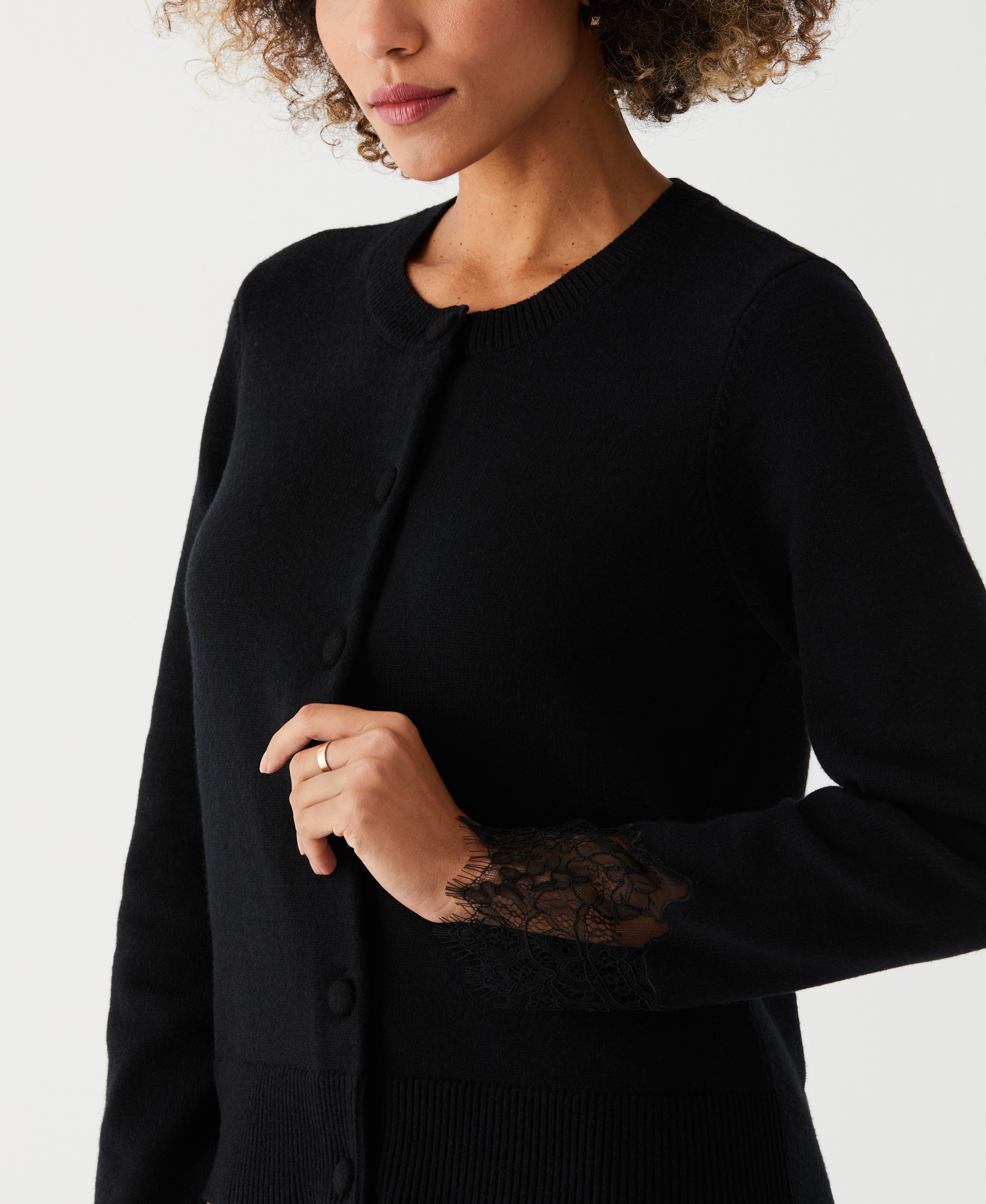 Elegant Lace Trim Button Cardigan for Women - Soft Knit Open Front Sweater - Perfect for Office, Date Night & Casual Outings