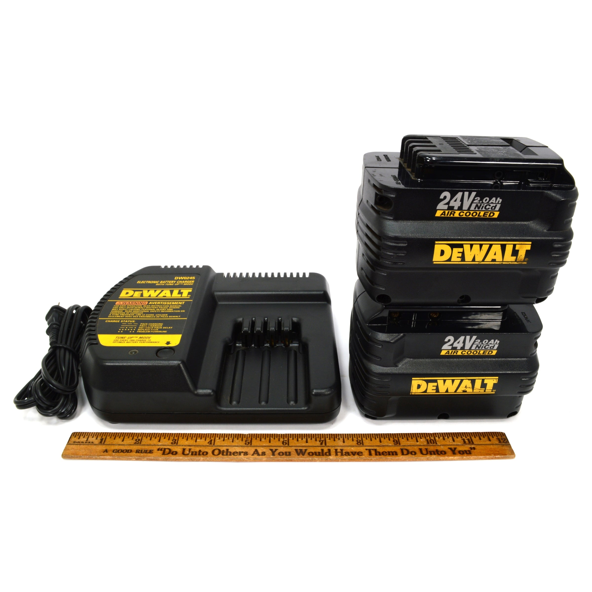 DeWALT DW0245 Charger with Tune Up Mode & 2x 24V NiCd Battery Packs - Premium Power Tool Charging Solution for DeWALT Cordless Drills & Tools - Perfect for Construction Sites, DIY Projects & Home Workshops