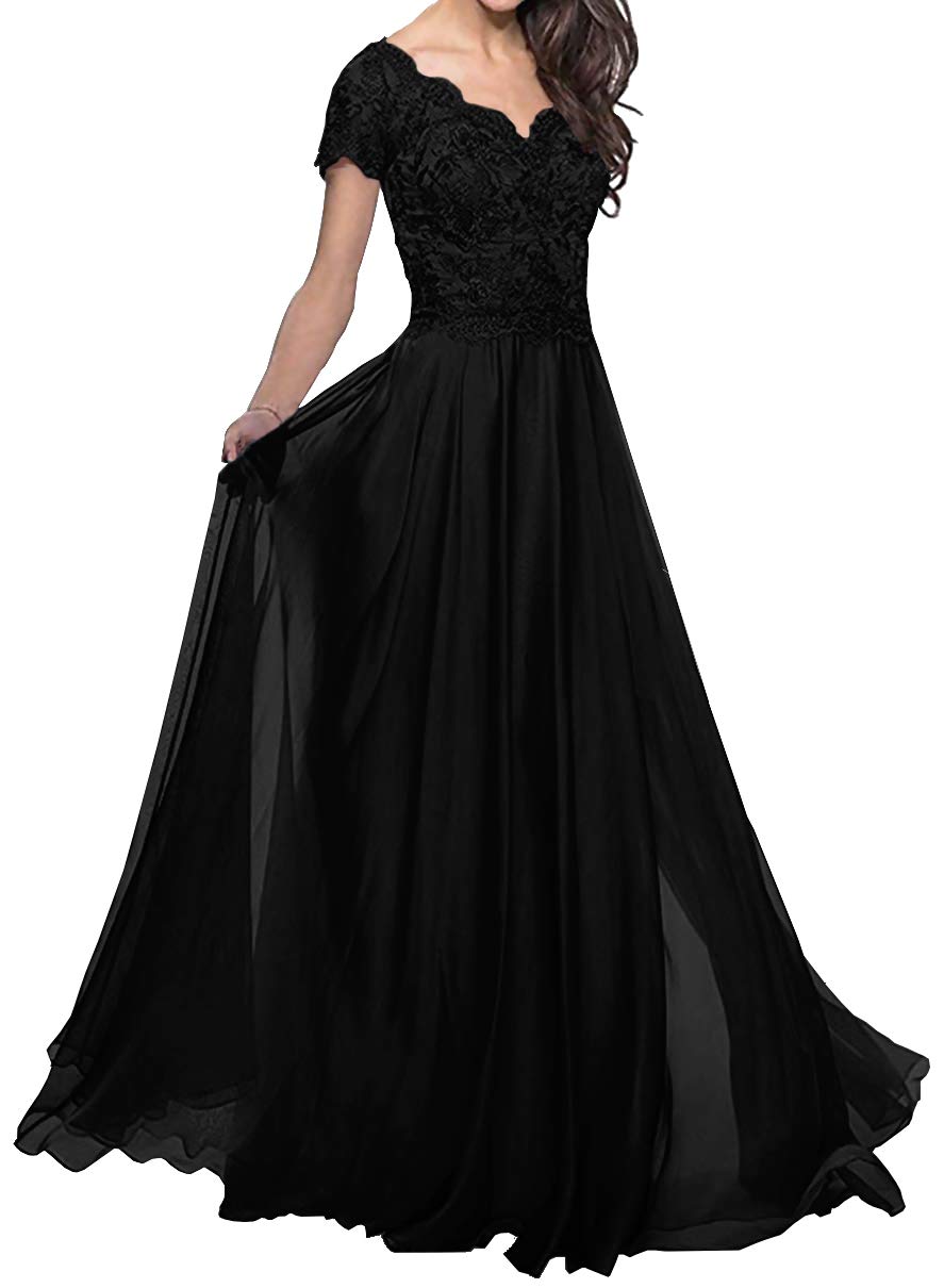 Elegant Mother of The Bride Dresses - Long Formal Evening Gowns with Lace Applique & Short Sleeves for Women - Perfect for Weddings, Receptions & Special Occasions