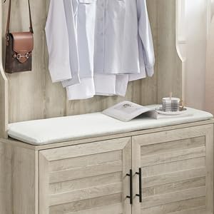 Farmhouse Hall Tree with Padded Storage Bench - Entryway Coat Rack & Shoe Cabinet - White Oak Mudroom Organizer for Coats, Shoes & Accessories - Perfect for Small Spaces, Apartments & Farmhouse Entryways