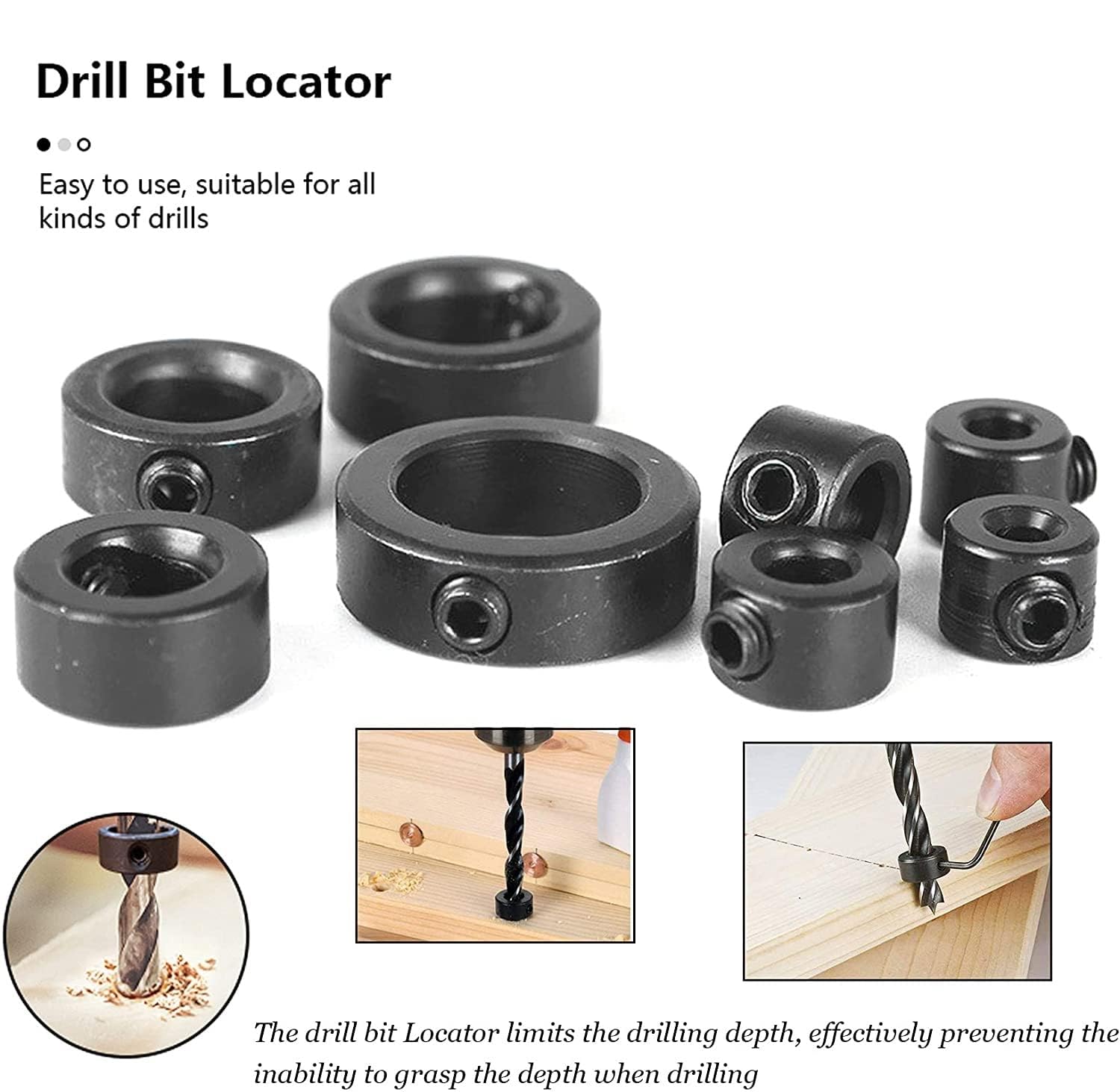 Utoolmart 2Pcs 8mm Drill Dowel Stop - Black Oxide Carbon Steel Depth Holder with Set Screw for Woodworking & Cabinet Making - Perfect for Precise Drilling in DIY Projects and Professional Carpentry