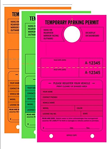 Temporary Parking Permit Mirror Hang Tags - Numbered with Tear-Off Stub, 7.75