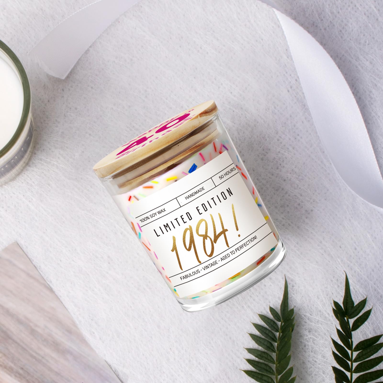 Unique 40th Birthday Gift Candle with Sprinkles - 7oz Limited Edition 1984 for Women & Men - Perfect for Sister, Friend, Mom, Dad, Wife, Husband & Coworker - Great for Birthday Parties, Home Decor & Relaxation