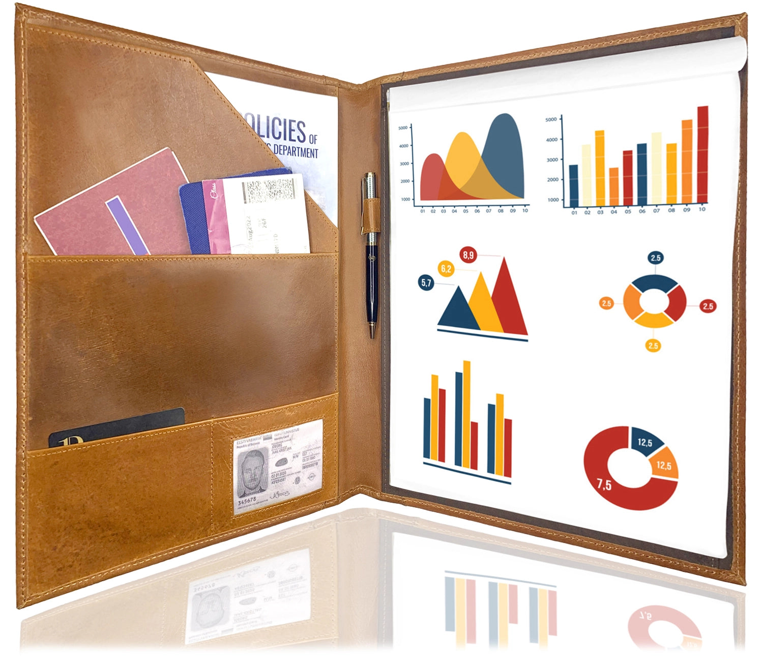 Premium Genuine Leather Portfolio Briefcase - Cognac Brown for Business Professionals & Executives | Perfect for Office, Meetings & Corporate Gifting