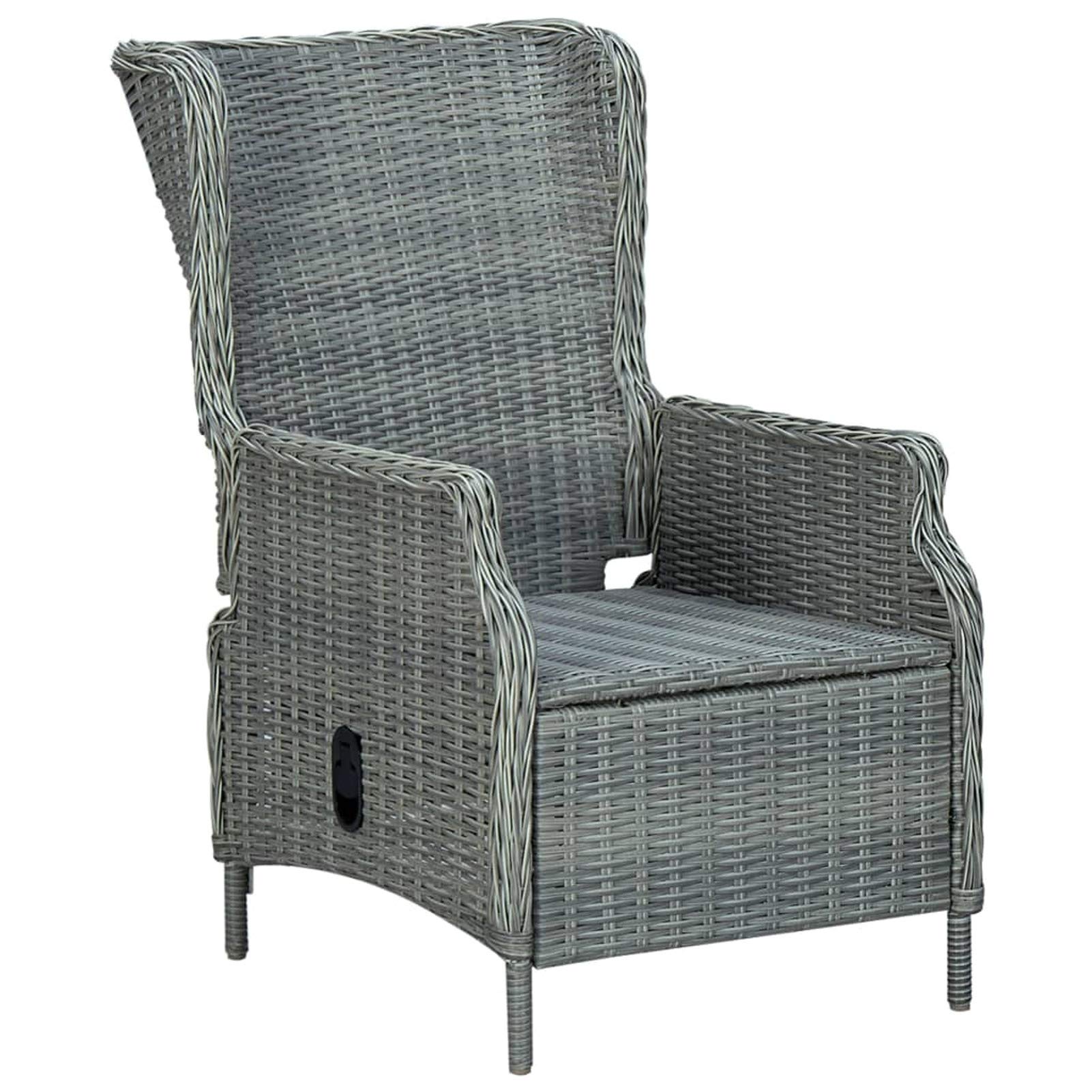 Stackable Reclining Outdoor Patio Chairs with Cushions - Light Gray Poly Rattan Furniture Set for Garden, Poolside & Backyard Relaxation