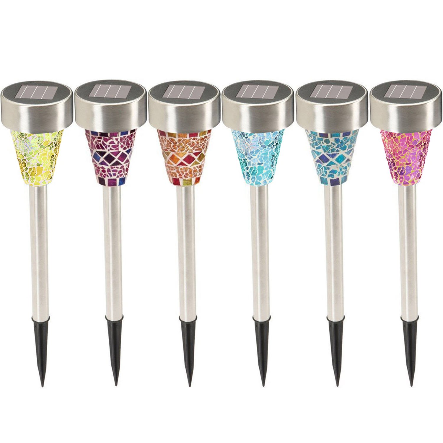 Solar Powered Stainless Steel Mosaic LED Garden Lights - 18 Outdoor Landscape Path Lights (3 Pack) - Perfect for Walkways, Patios, Lawns & Backyard Decor