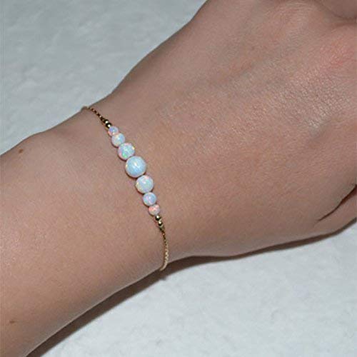 Opal Bracelet for Women - Dainty Tiny Dot Opal Ball Gold Bracelet with White Opal Charm & Horizontal Bar Beads | Elegant Opal Jewelry for Everyday Wear, Gift Giving & Special Occasions