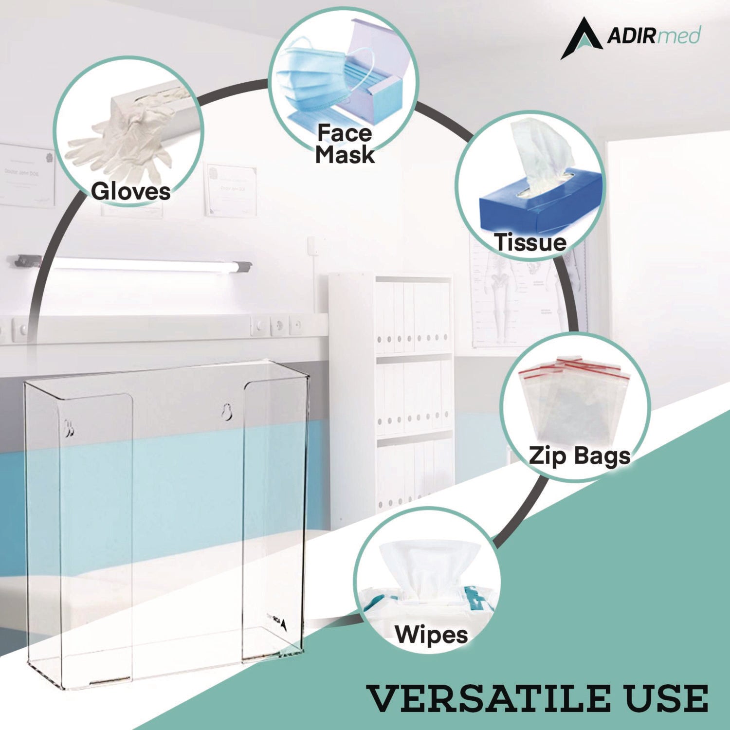 AdirMed Clear Acrylic Glove Dispenser - Double Box Capacity (10.2