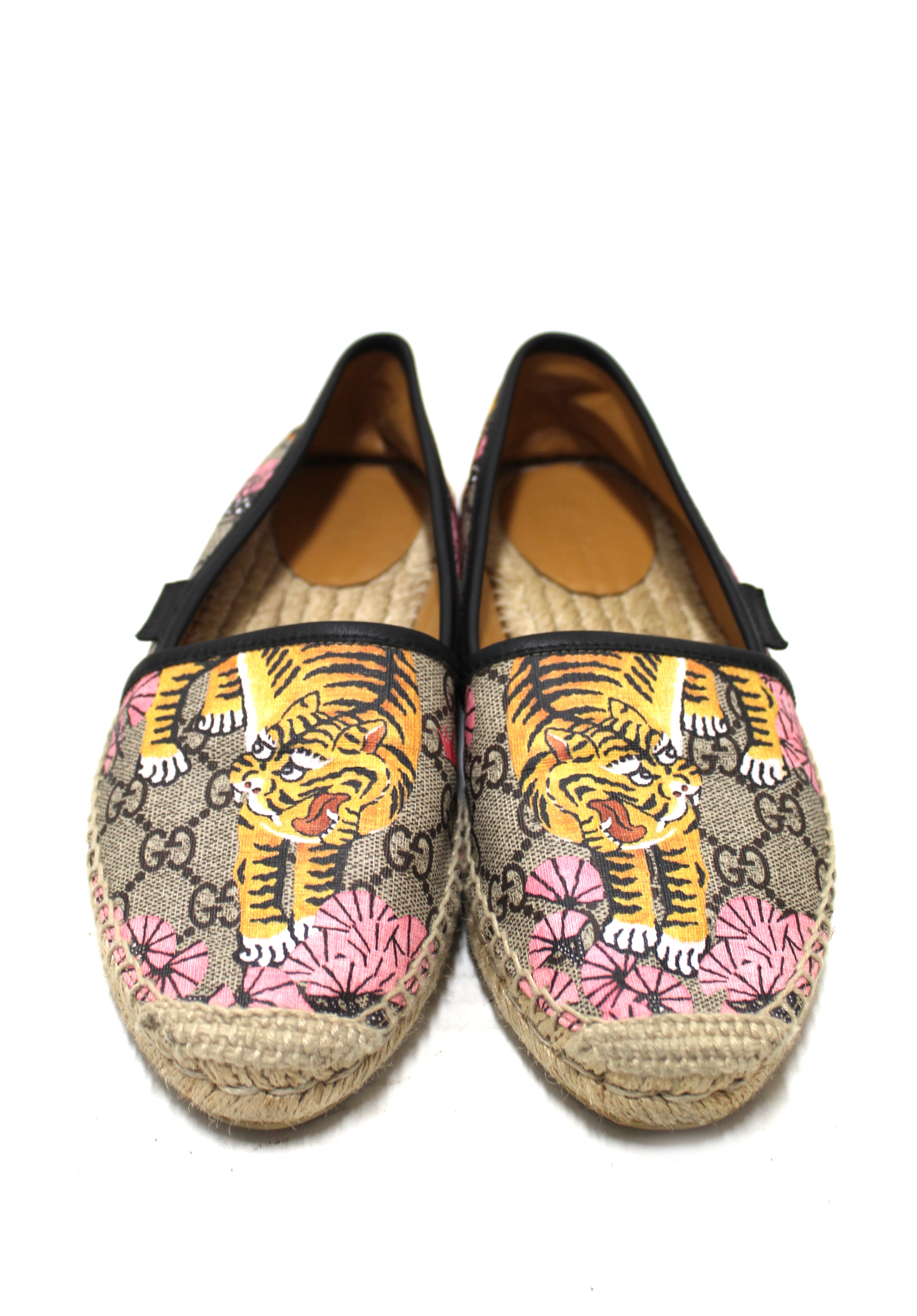 Authentic Gucci Tiger Bengal GG Coated Canvas Espadrille Loafer Flats - Women's Size 37 (US 7) - Luxury Casual Shoes for Women, Perfect for Office, Travel & Everyday Wear