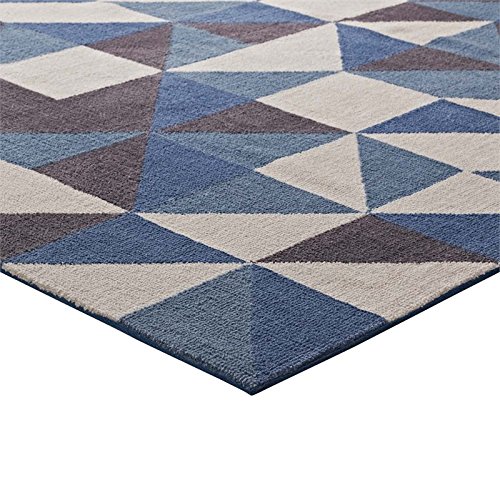 Modway Kahula Geometric Triangle Mosaic 8x10 Area Rug - Blue, White & Gray Modern Design for Living Room, Bedroom & Office Decor