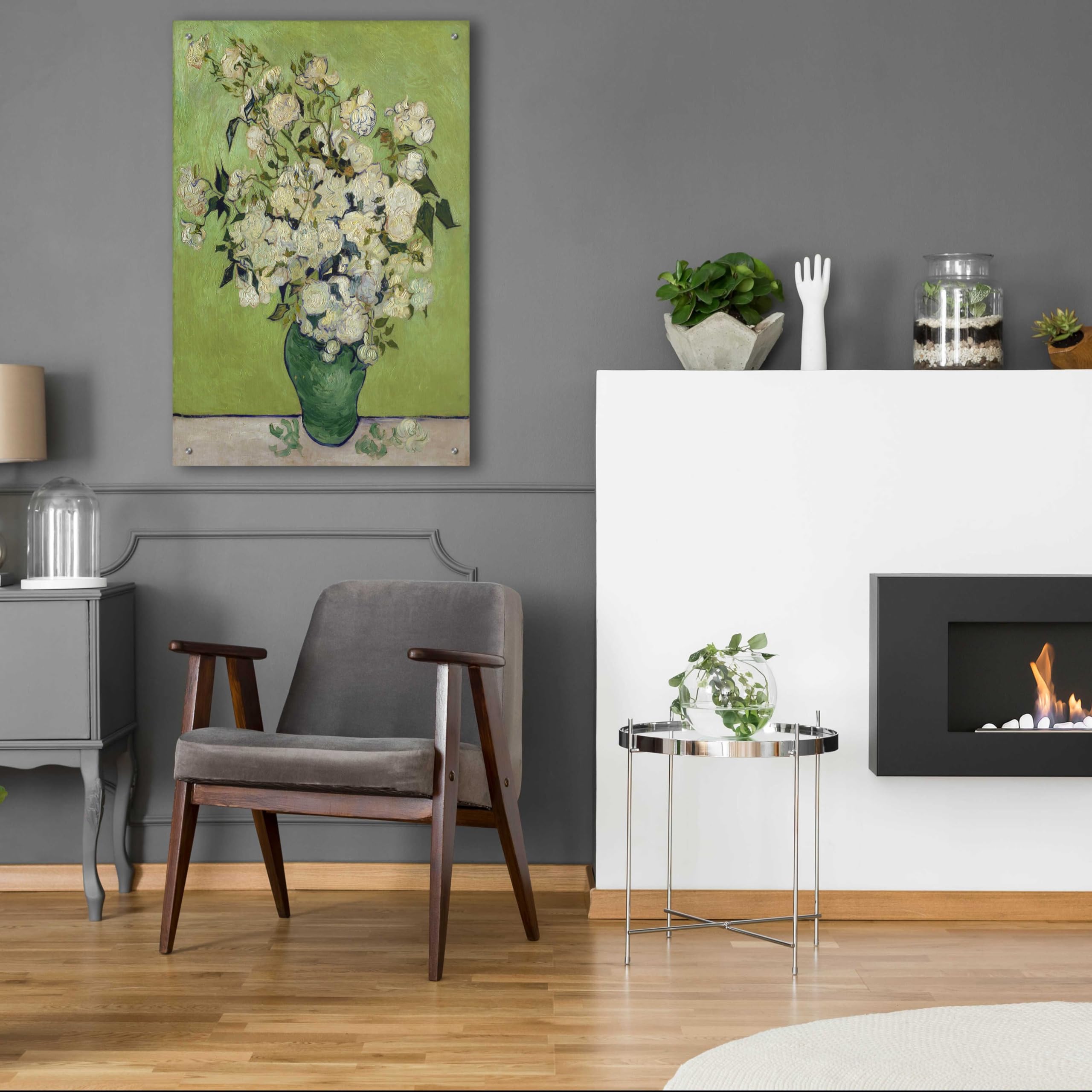 Vincent Van Gogh 'Vase of Roses' Acrylic Glass Wall Art Print - 24x36 Inches - Famous Flower Painting Reproduction for Living Room, Bedroom & Office Decor