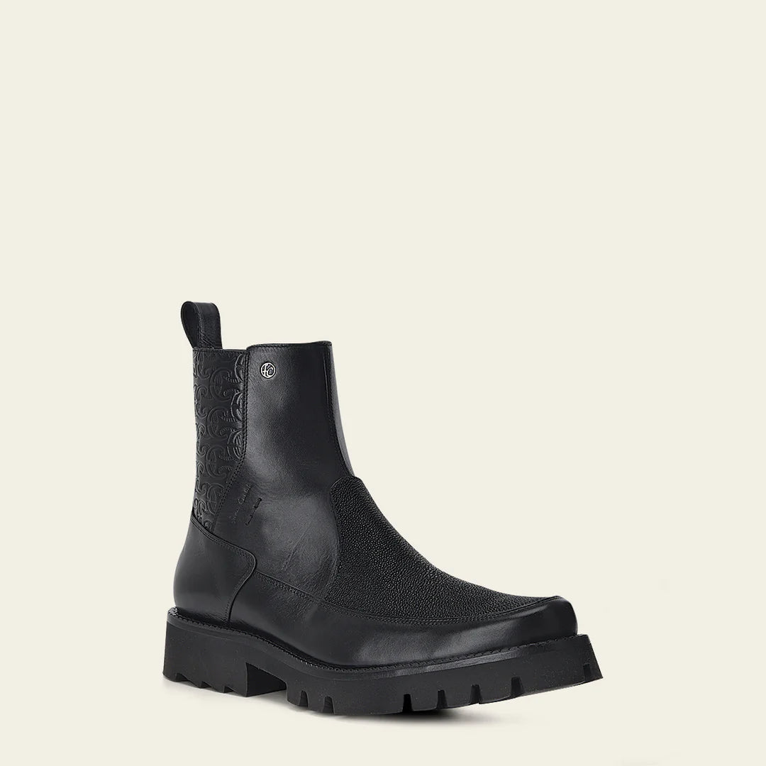 G97MTTS Men's Vintage Fashion Stingray Ankle Booties - Black Casual Leather Boots for Everyday Wear & Outdoor Style