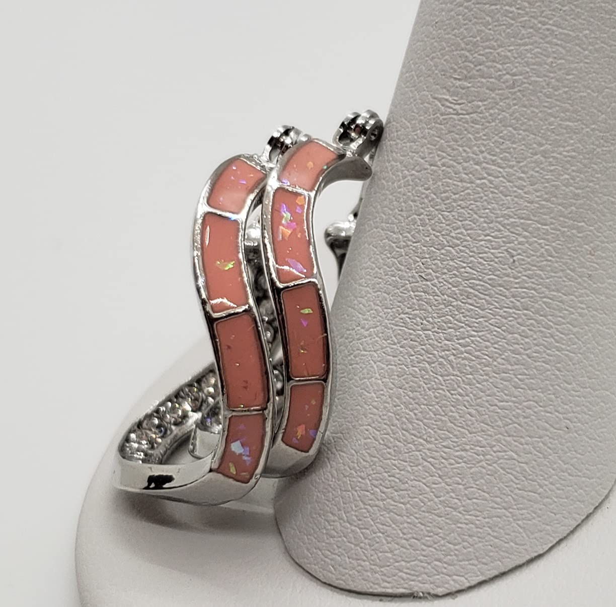 Pink Opal Wavy Hoop Sterling Silver Earrings for Women | 925 Silver Bohemian Dangle Earrings | Perfect for Parties, Weddings & Everyday Wear