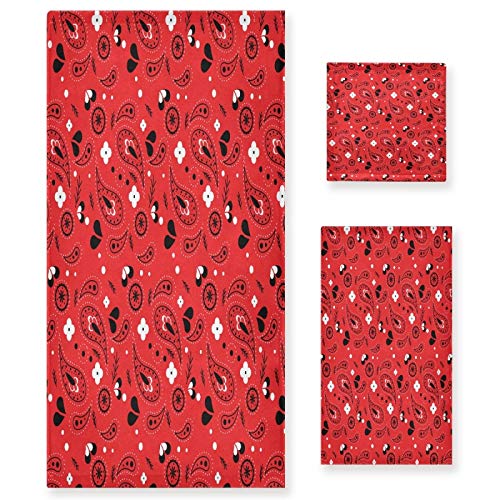 3-Piece Paisley Bandana Indian Pattern Bath Towel Set - Super Soft & Absorbent Hand Towel & Washcloth | Fade Resistant Polyester Cotton Blend | Perfect for Home, Kitchen, Hotel, Gym, Swim & Spa Use