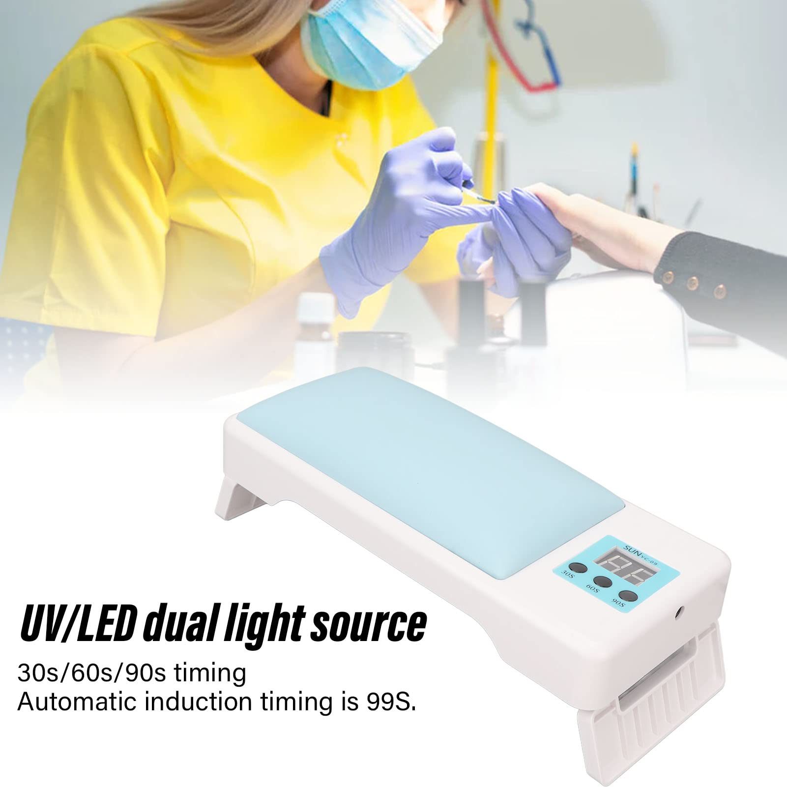 EXCLUZO Foldable UV LED Nail Dryer Lamp - Professional Salon Nail Polish Curing Light with Flexible Hand Rest - Portable for Home & Travel Use (Blue)
