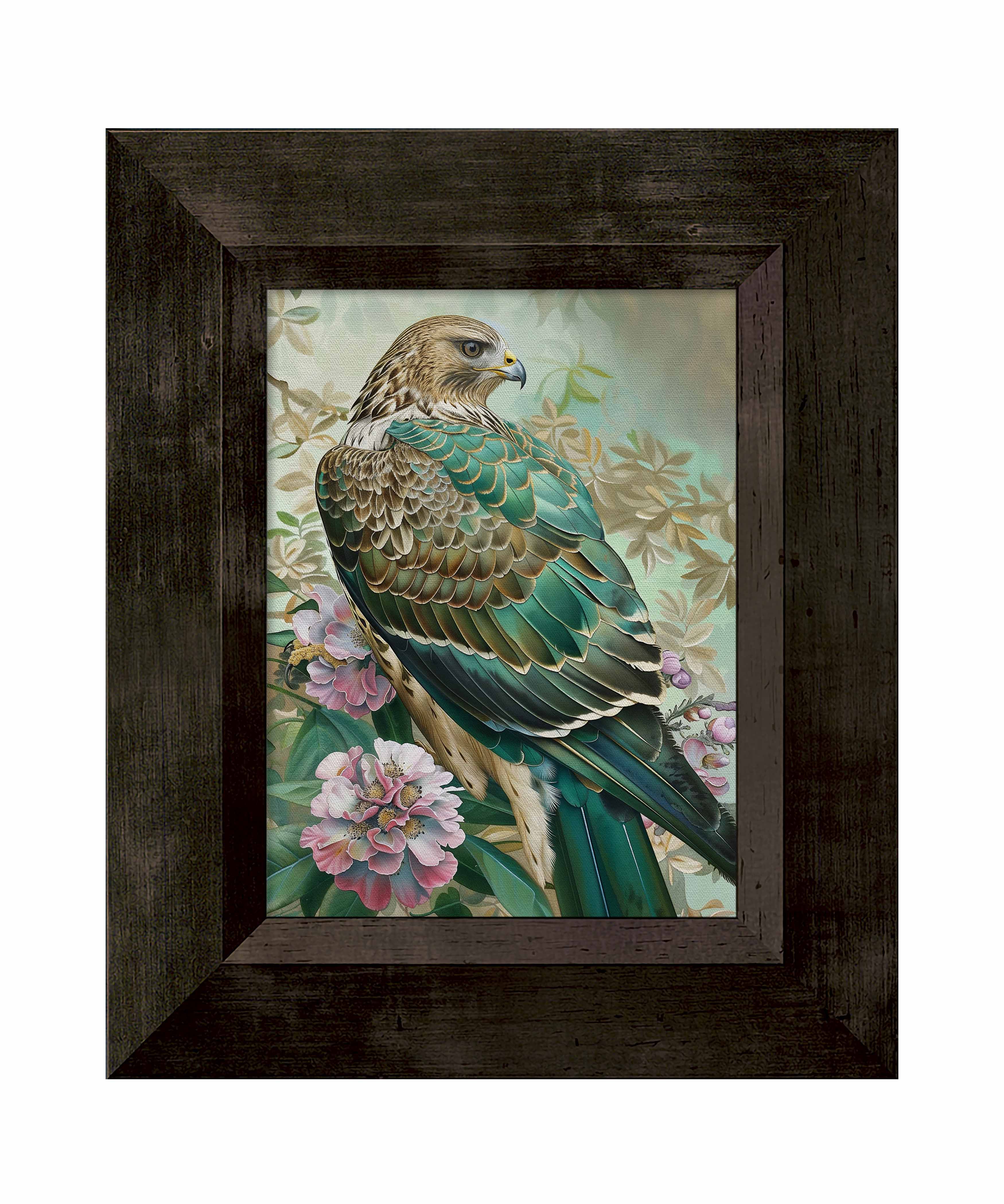 Emerald Majesty Hawk Amidst Blossoms Limited Edition Canvas Wall Art - Nature Inspired Home Decor for Living Room, Bedroom & Office