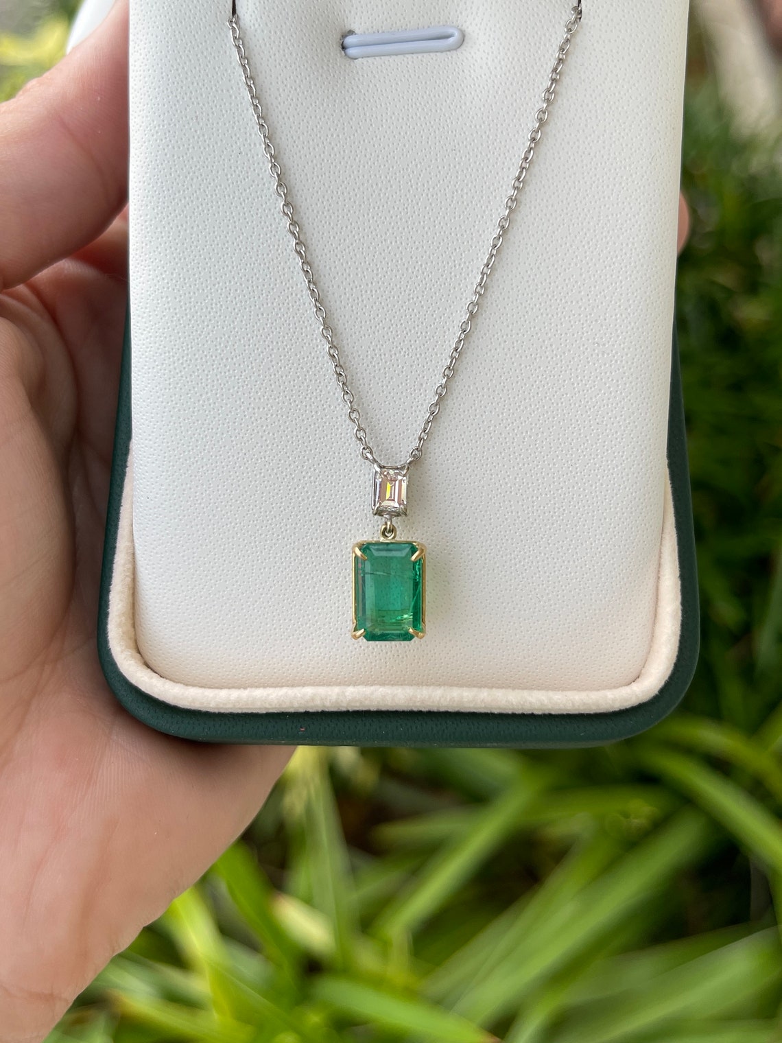 3.13tcw Genuine Dark Green Emerald Cut Diamond Necklace in 14K Two-Tone Gold - Elegant Jewelry for Weddings, Anniversaries & Special Occasions