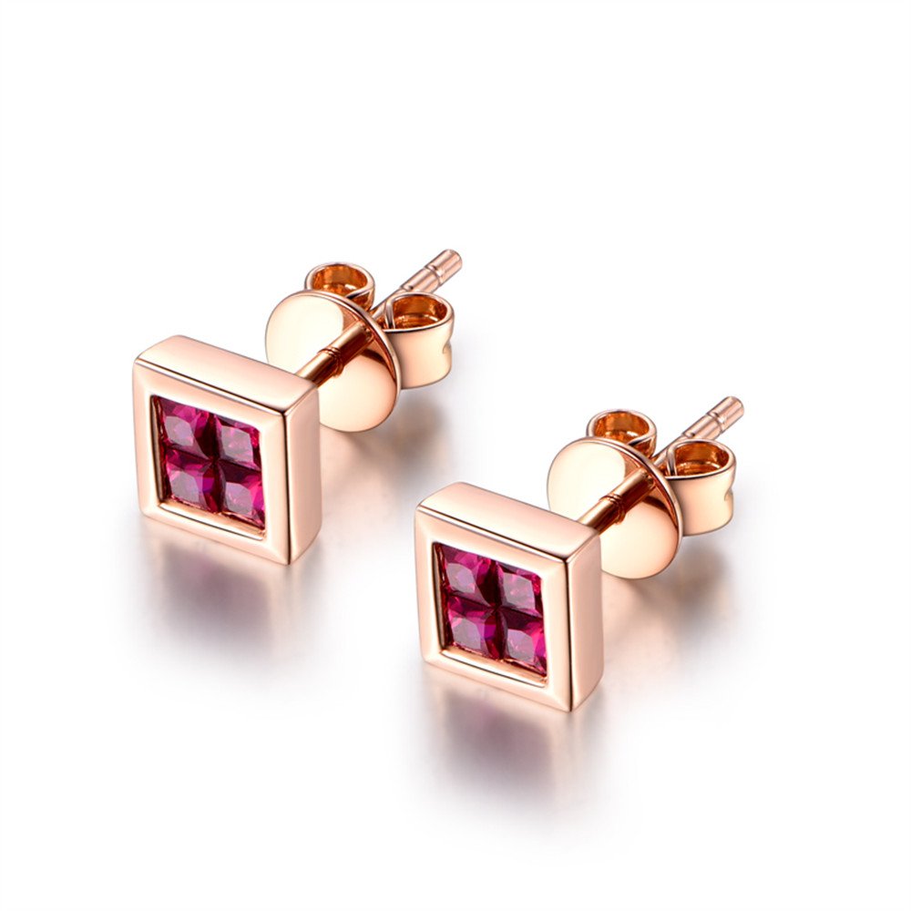0.5ct Natural Genuine Red Ruby Stud Earrings for Women - 14k Rose Gold Square Bezel Setting - Perfect for Weddings, Anniversaries & Special Occasions