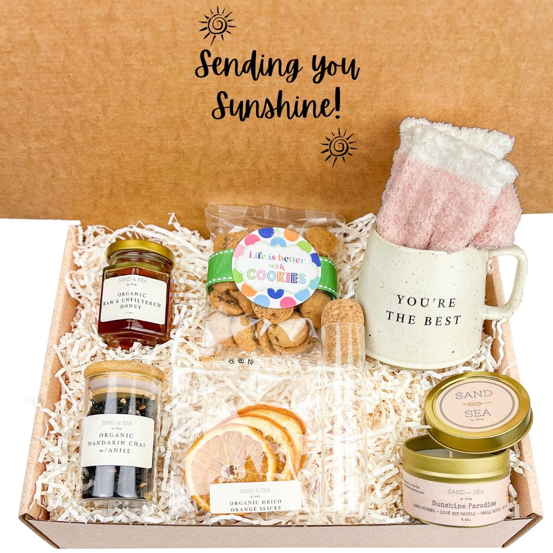 Sunshine Gift Box for Women - Best Friend Care Package with Tea, Honey, Candle, Mug & Socks - Get Well Soon & Thinking of You Gifts - Perfect for Hospital Recovery, Cheer Up Surprise & Long Distance Friendship