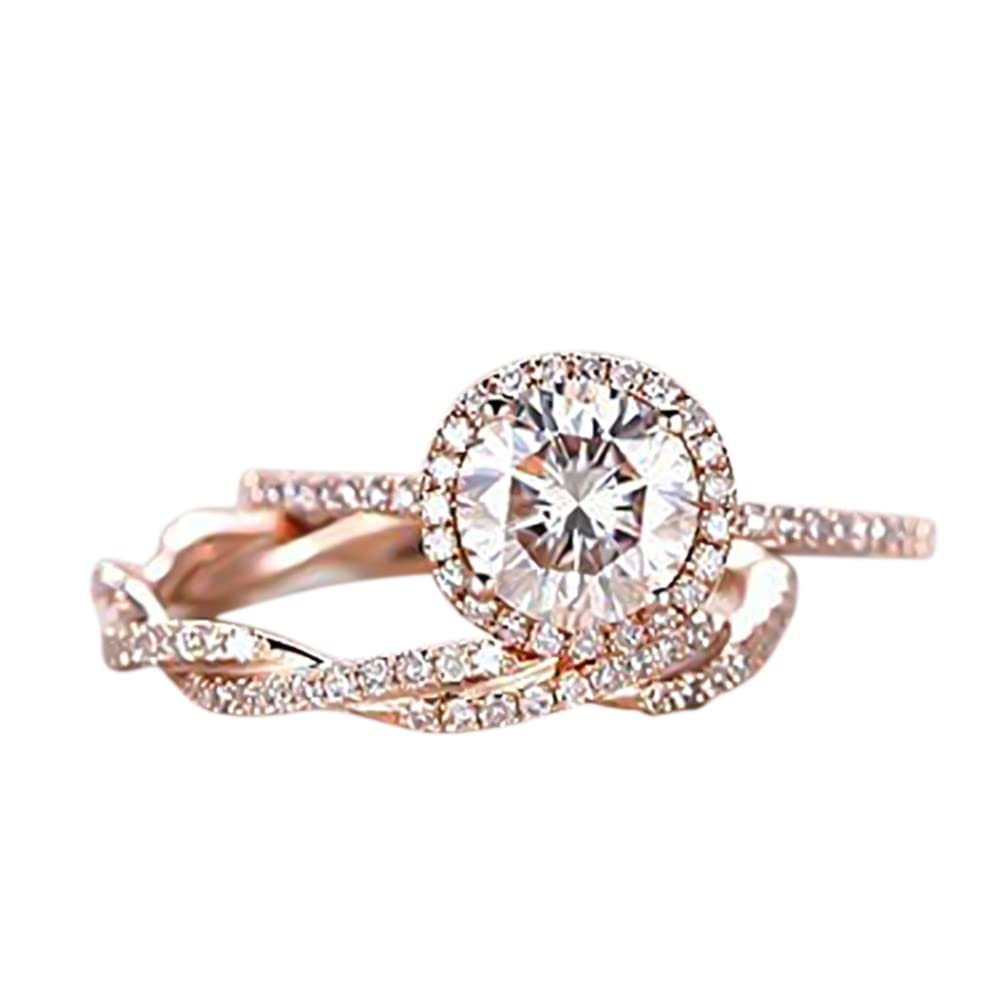 1.50 Carat Halo Moissanite & Diamond Wedding Ring Set in 14K Rose Gold - Elegant Bridal Jewelry for Engagement, Proposal & Anniversary Gifts