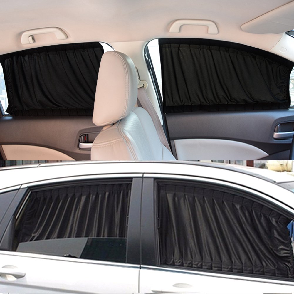 2Pcs Black Car Side Window Curtains - Foldable Sun Shade, Removable & Slidable for UV Protection - Perfect for Road Trips, Baby Safety & Summer Driving