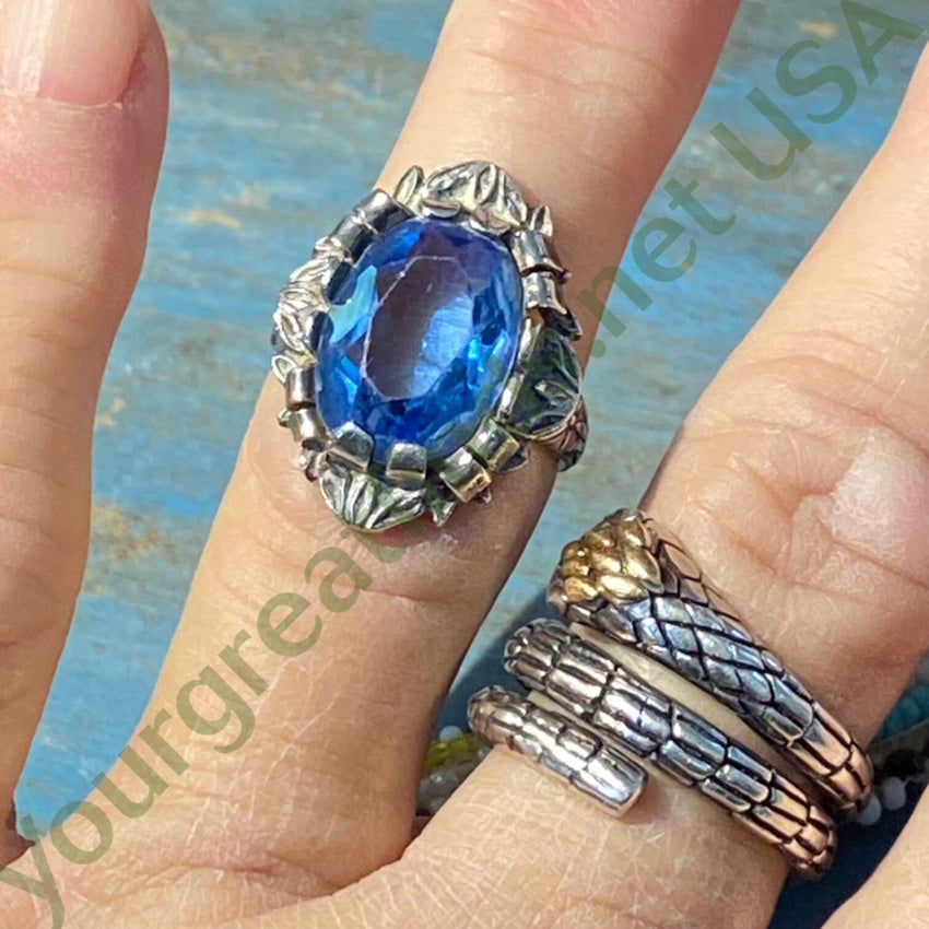 Vintage Art Nouveau Style Sterling Silver Ring with Bright Blue Stone - Size 6.5 | Elegant Bohemian Jewelry for Women, Perfect for Weddings, Parties & Special Occasions