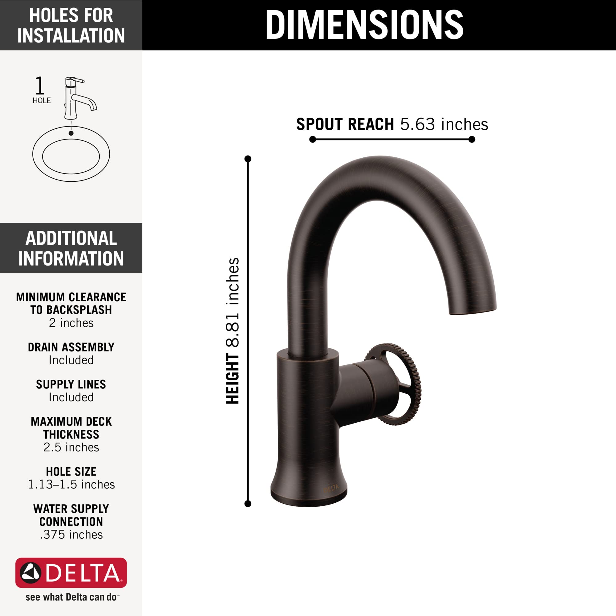 Delta Trinsic Oil Rubbed Bronze Single Hole Bathroom Faucet with Drain Assembly - Perfect for Modern Sinks