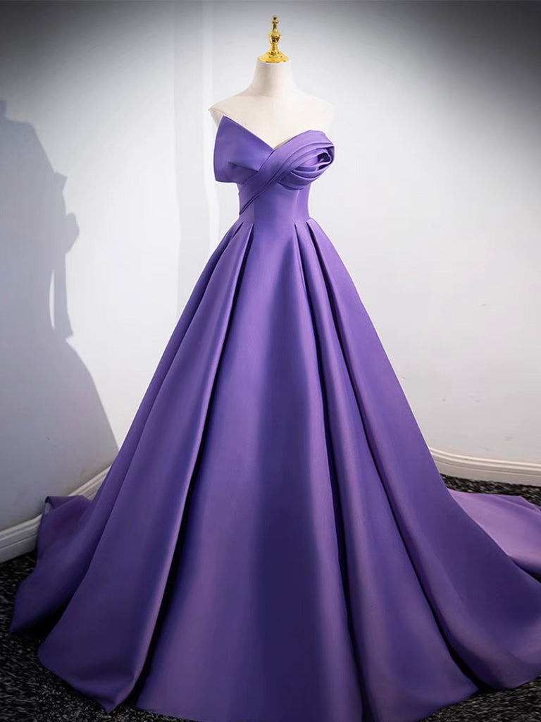 Elegant Off-Shoulder A-Line Satin Purple Long Prom Dress & Evening Gown - Perfect for Homecoming, Formal Events & Special Occasions