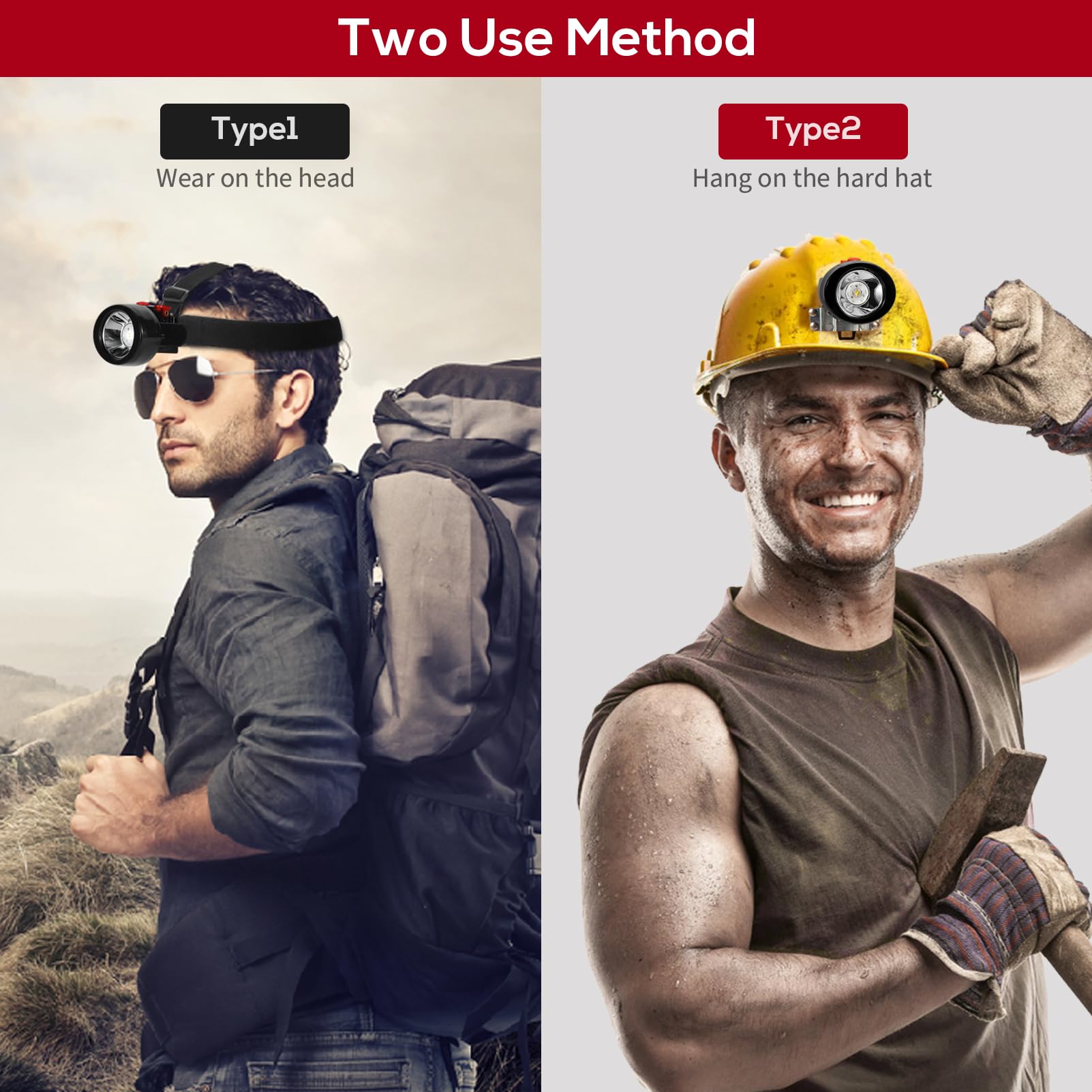 Rechargeable LED Mining Headlamp - Waterproof & Explosion Proof Cap Light for Miners, Construction, Camping & Outdoor Work (Red Button) | Ideal for Night Shifts, Underground Mining, Hiking & Emergency Use