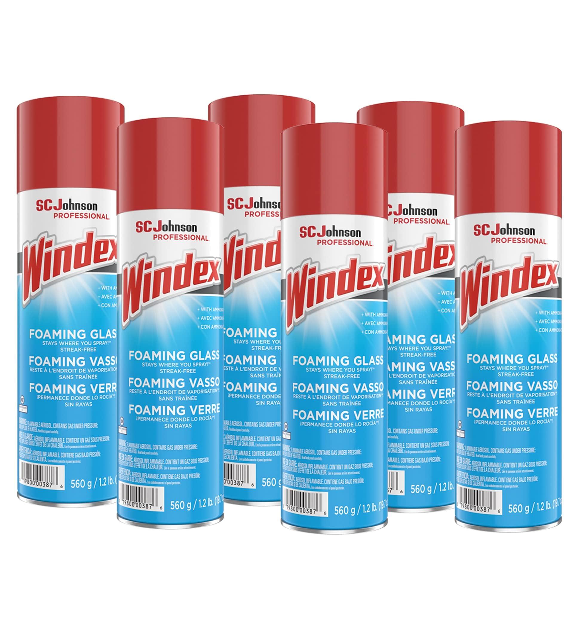 Windex Foaming Glass Cleaner - Fresh Scent, 20 oz Aerosol Spray (6-Pack) - Streak-Free Cleaning for Windows, Mirrors, and Glass Surfaces at Home or Office