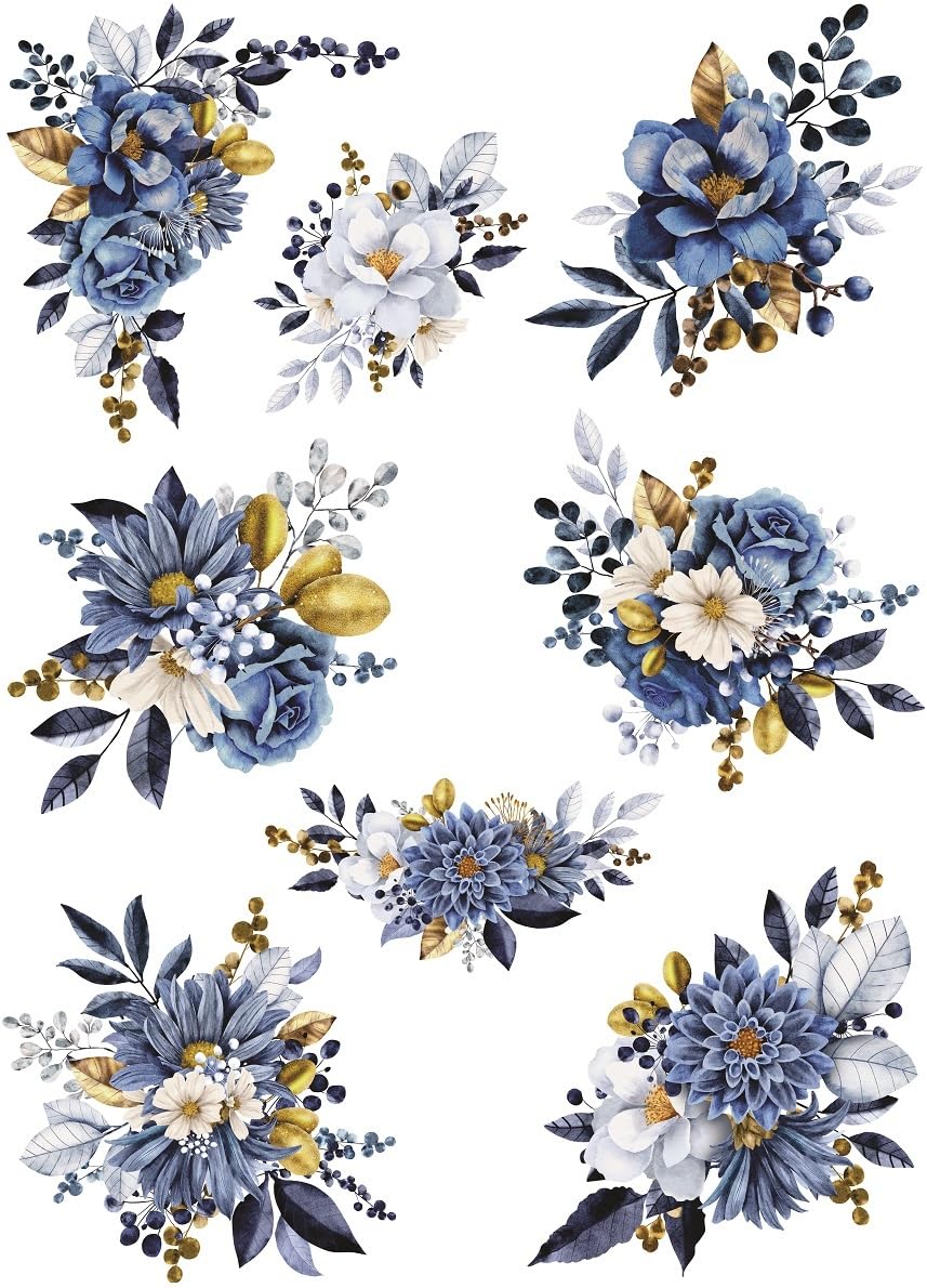 Blue Bouquet Rice Paper 11.5x16 Inch - Mulberry Decoupage Paper for Furniture Painting, Scrapbooking & DIY Craft Projects - Perfect for Home Decor, Gift Wrapping & Art Journaling