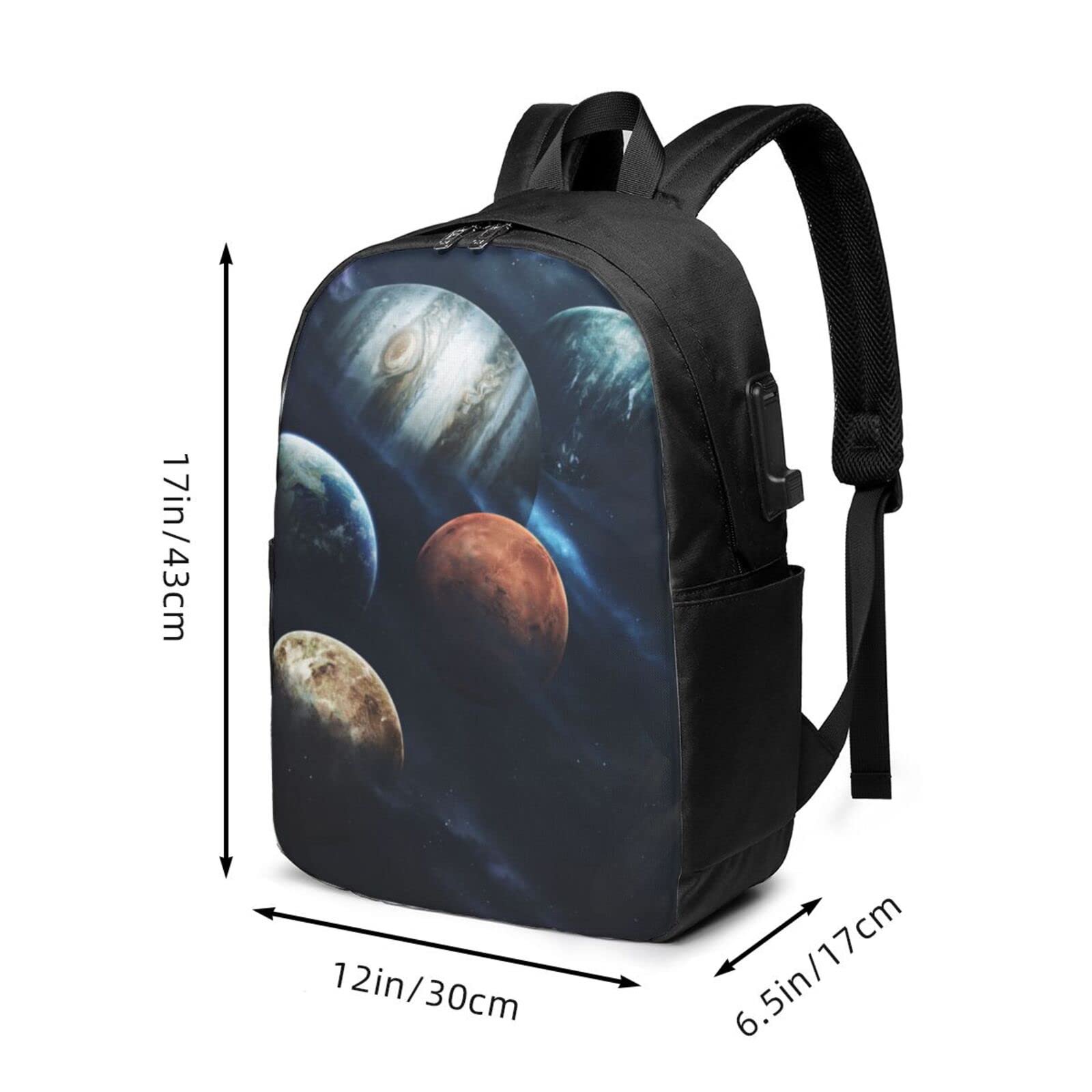 15.6 Inch Solar System Planets Laptop Backpack with USB Charging Port - Waterproof Travel Computer Bag for Work, College & School - Perfect Gift for Men & Women (Black) - Ideal for Commuting, Business Trips & Campus Life