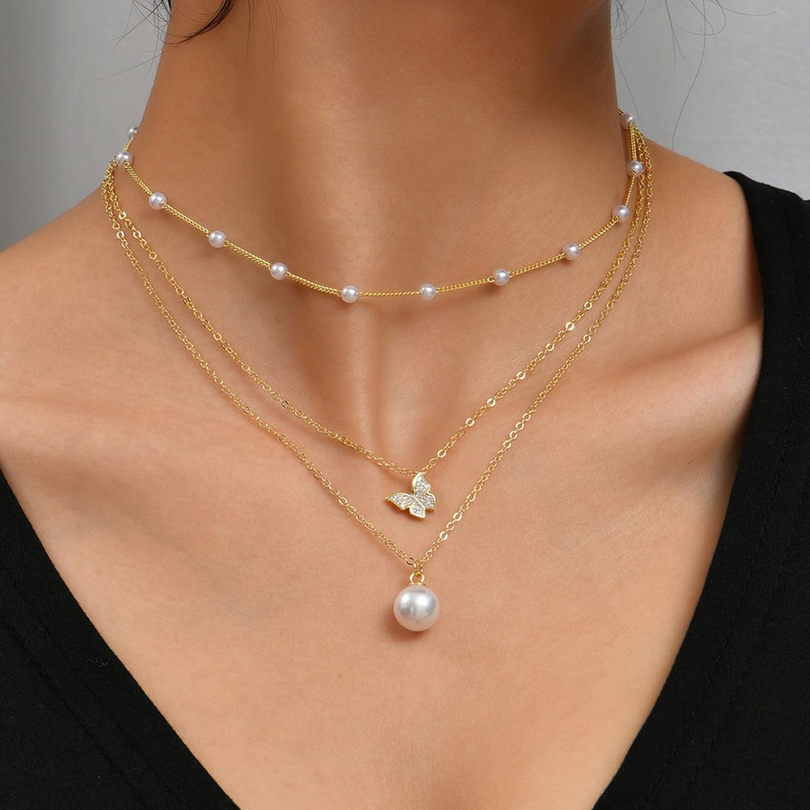 Elegant Pearl Choker Necklace for Women - Handmade Layered Gold Pearl Jewelry, Dainty Prom & Wedding Necklace, Trendy Dress Accessory, Perfect Gift for Her - Ideal for Parties, Weddings, and Special Occasions