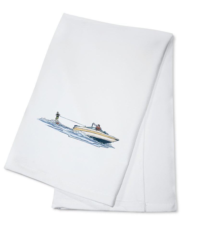Wakeboarder with Boat Icon - 100% Cotton Tea Towel, Decorative Hand Towel for Kitchen & Home - Perfect for Drying Dishes, Gift Giving, and Beach House Decor