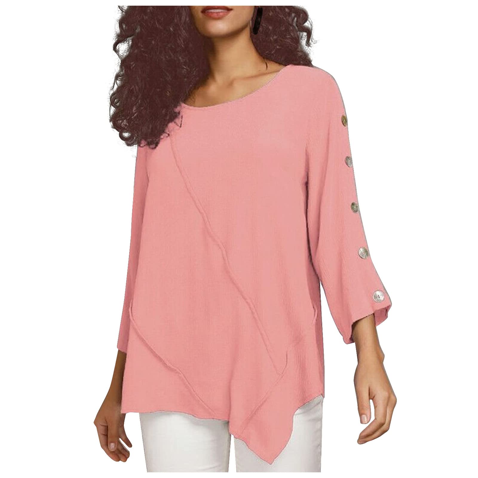 Women's Long Sleeve Casual V-Neck Button Up Blouse - Loose Waffle Knit Tunic Top with Henley Style | Perfect for Work, Office & Everyday Wear