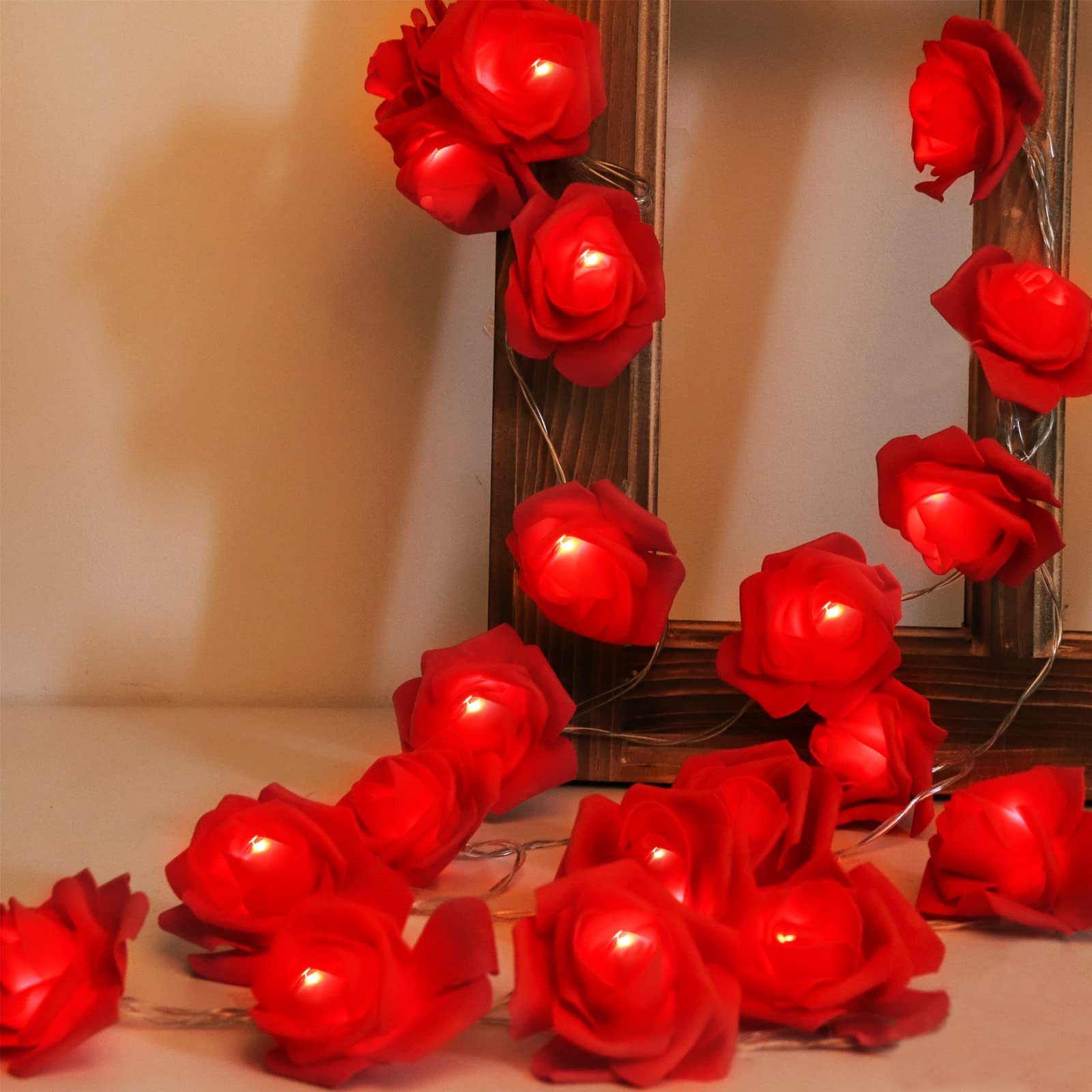 10FT Rose String Lights with 20 LEDs - 8 Modes Remote Control Flower Fairy Lights for Valentine's Day, Wedding, Mother's Day - Romantic Indoor Decor for Bedroom, Party, Garden & Home Ambiance