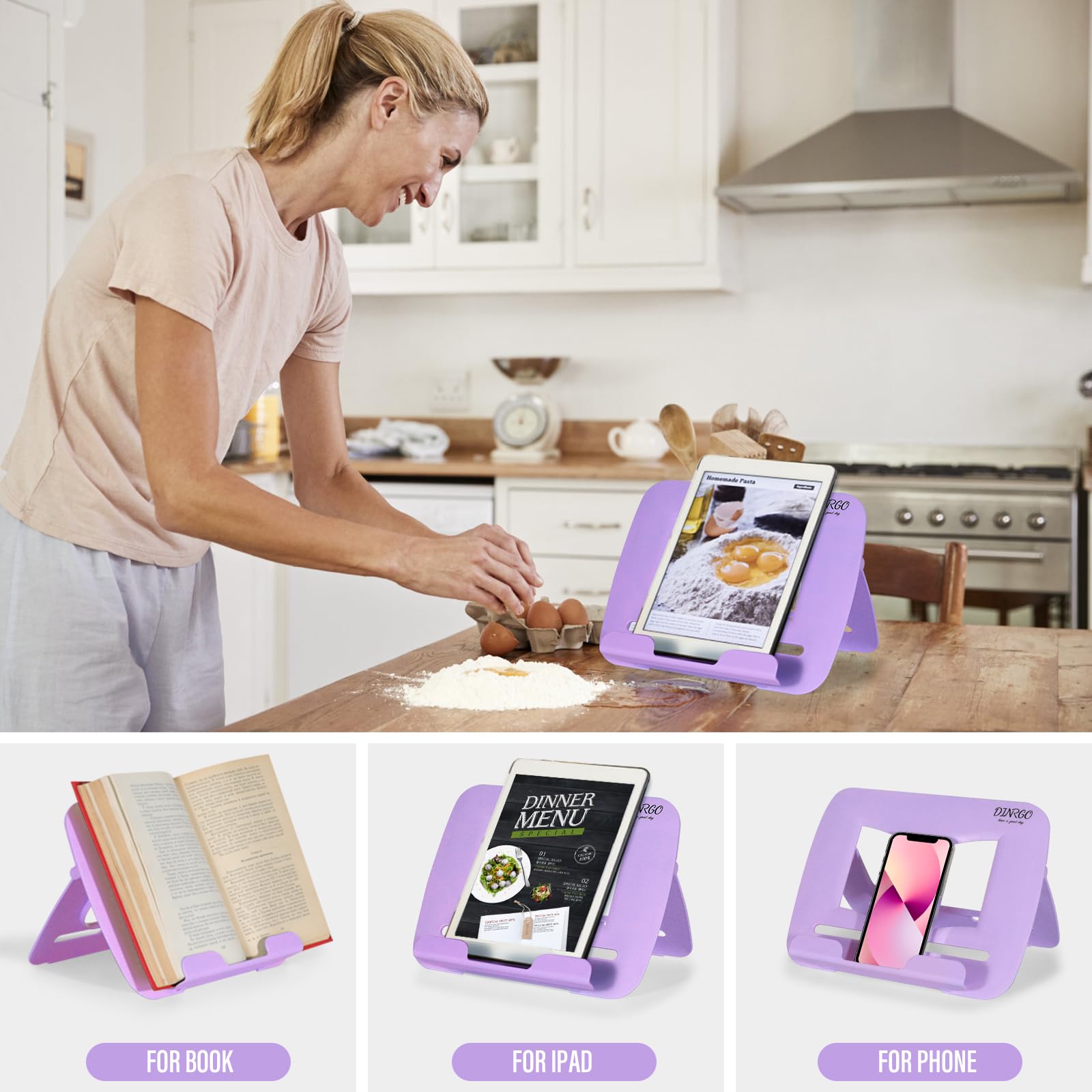 Adjustable Foldable Desktop Book Stand - Portable Recipe & Textbook Holder, Music Sheet Stand with Moisture-Proof Anti-Corrosion Coating, Easy Clean Book Shelf for Kitchen, Office & Study Room
