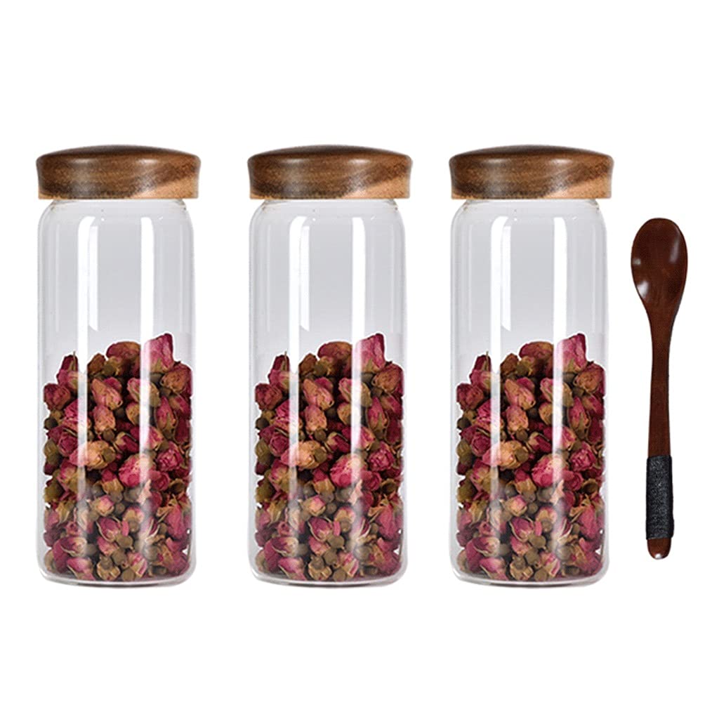 Premium Airtight Glass Storage Jars with Acacia Wood Lid & Spoon - 3-Piece Set (800ml Each) for Coffee, Tea, Candy, Snacks | Kitchen Pantry Organization & Countertop Decor