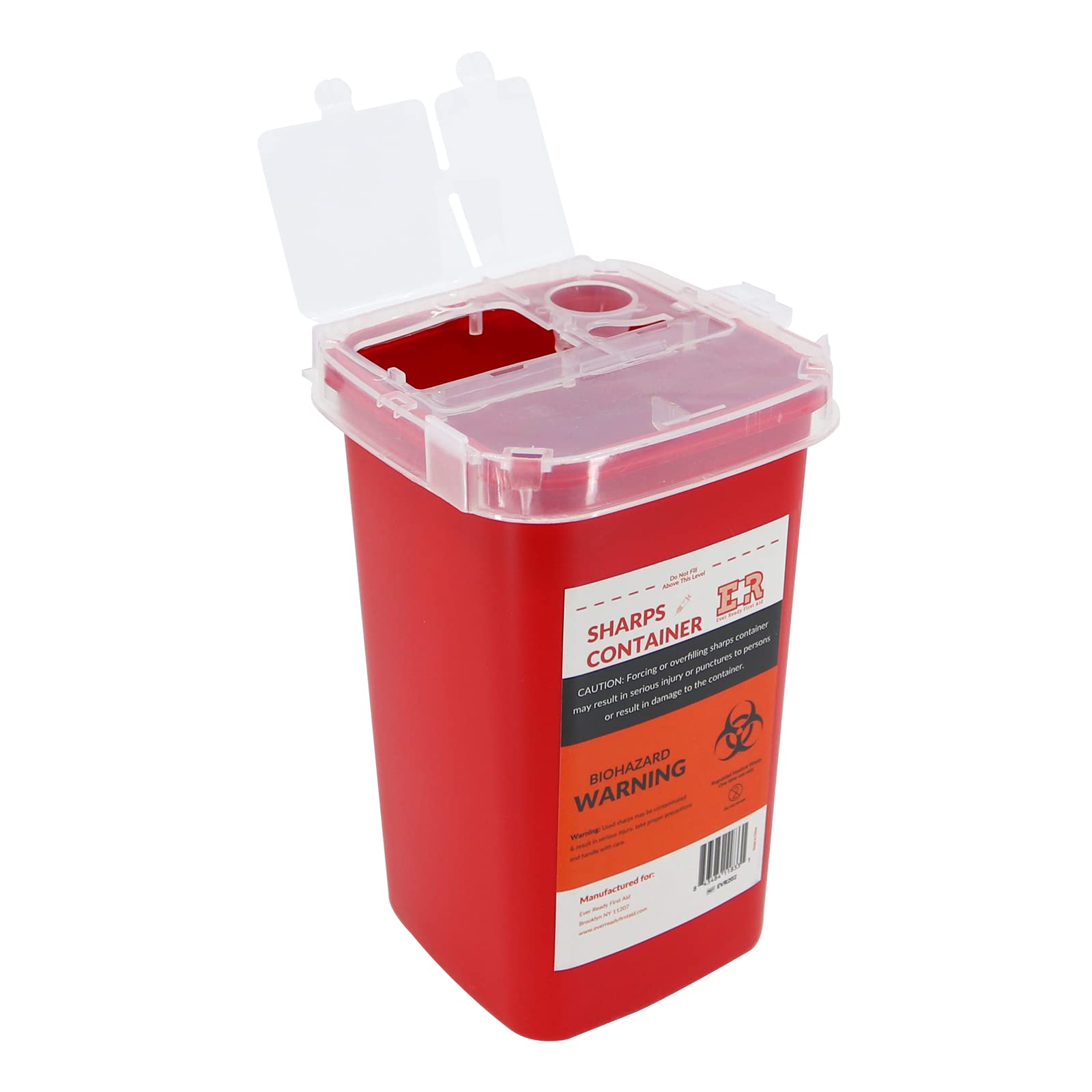 Ever Ready 1 Quart Sharps Container with Split Lid & Locking Mechanism - Safe Needle Disposal for Home, Clinic & Travel | FDA Compliant Medical Waste Bin