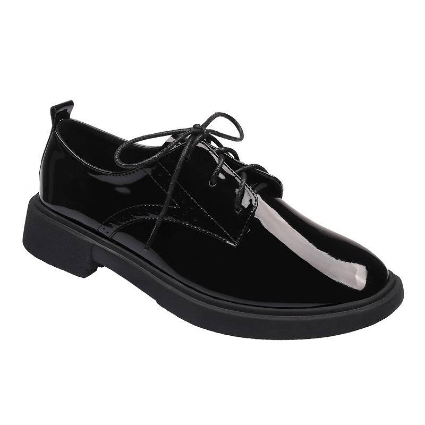 Women's Fashion Patent Leather Lace Up Flats - Soft Lightweight Loafers for Casual Wear, Uniform & Dress Shoes | Perfect for Office, School & Everyday Comfort