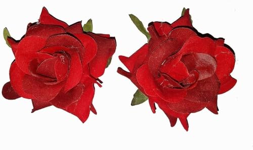 Natural Looking Red Rose Hair Clips - Realistic Floral Hair Accessories (Pack of 2) for Women & Girls - Perfect for Weddings, Parties & Everyday Style
