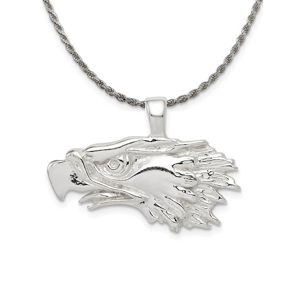 Vintage Sterling Silver 25mm Eagle Head Pendant Necklace with Black Bow - Perfect for Gothic Jewelry Lovers & Unique Gift Occasions