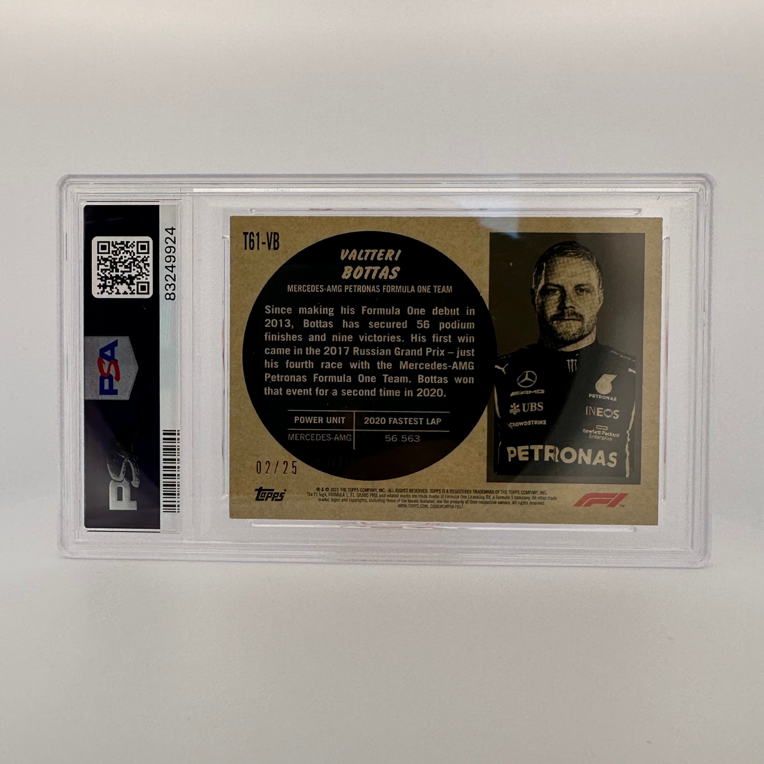 PSA 9 Graded 02/25 Valtteri Bottas 1961 Sports Cars Trading Card #T61VB Orange - Perfect for Collectors, Racing Fans & Memorabilia Displays