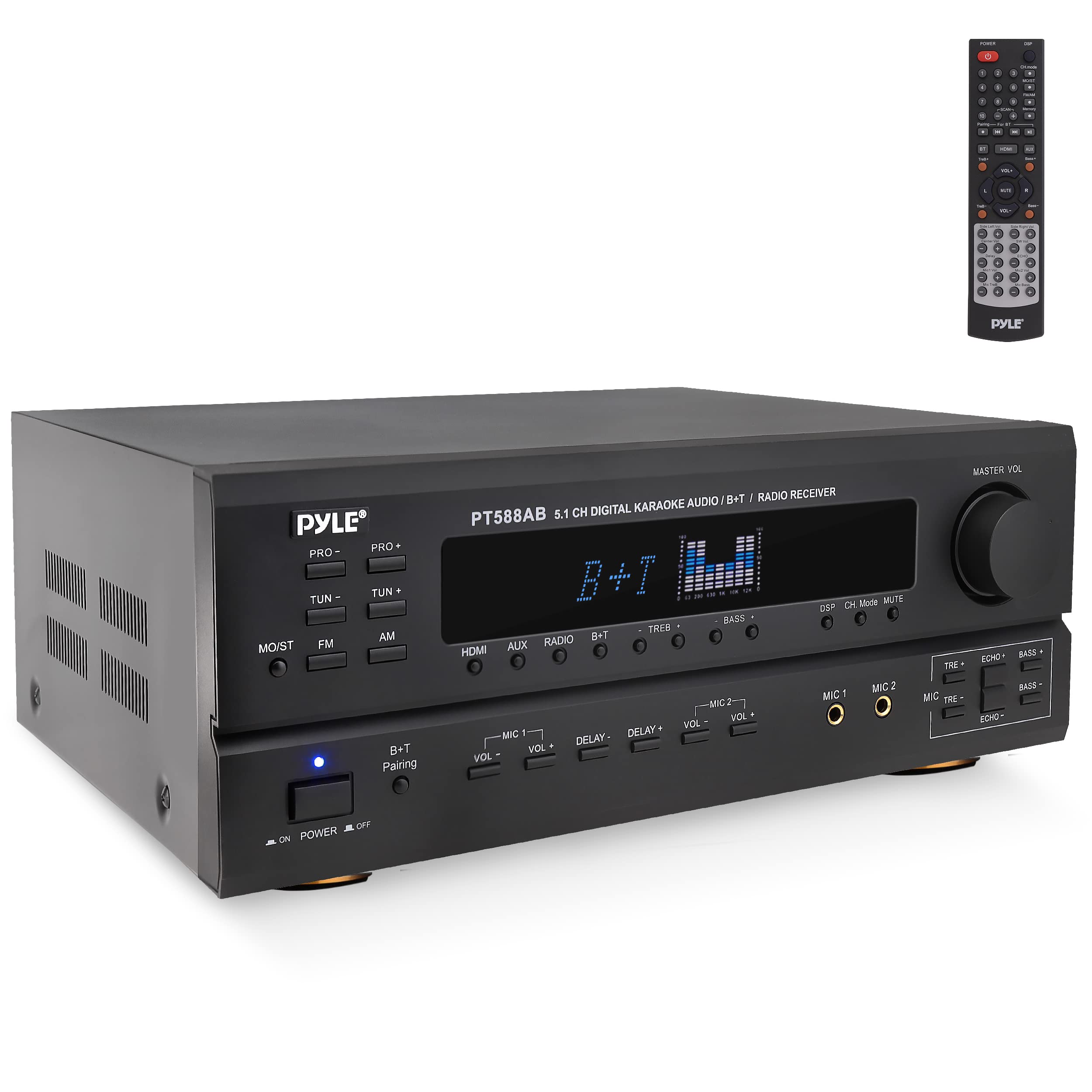 Pyle PT588AB.5 Wireless Bluetooth 5.1 Channel Home Theater Amplifier System - 420W Power, RCA/AUX Inputs, Microphone with Echo, Remote Control - Compatible with Subwoofers & Speakers - Perfect for Movie Nights, Gaming & Home Entertainment Systems