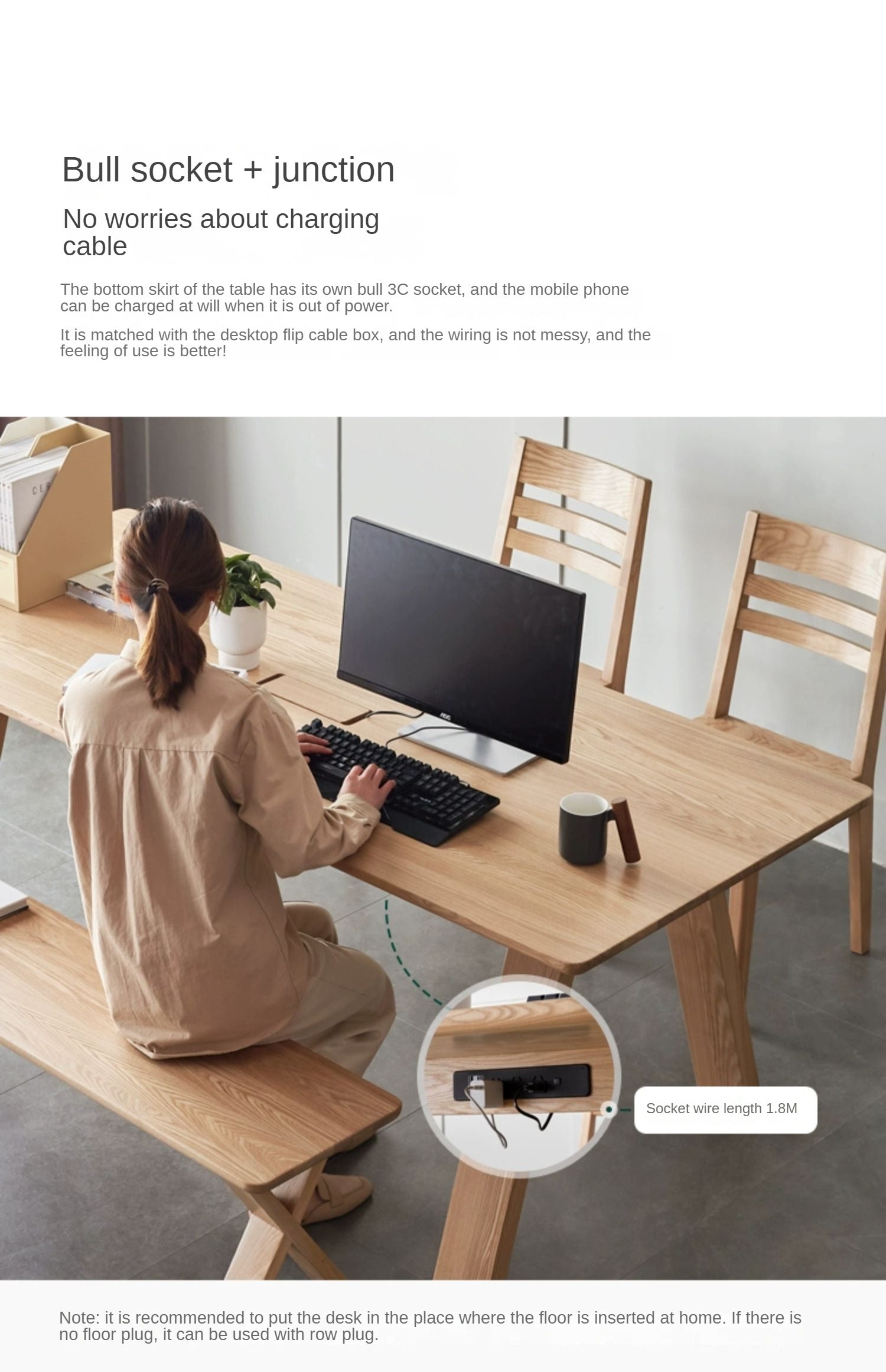 Solid Oak Wood Desk with Drawer - Warm & Elegant Writing Table for Home Office, Study Room or Library - Durable Wooden Workstation for Professionals & Students