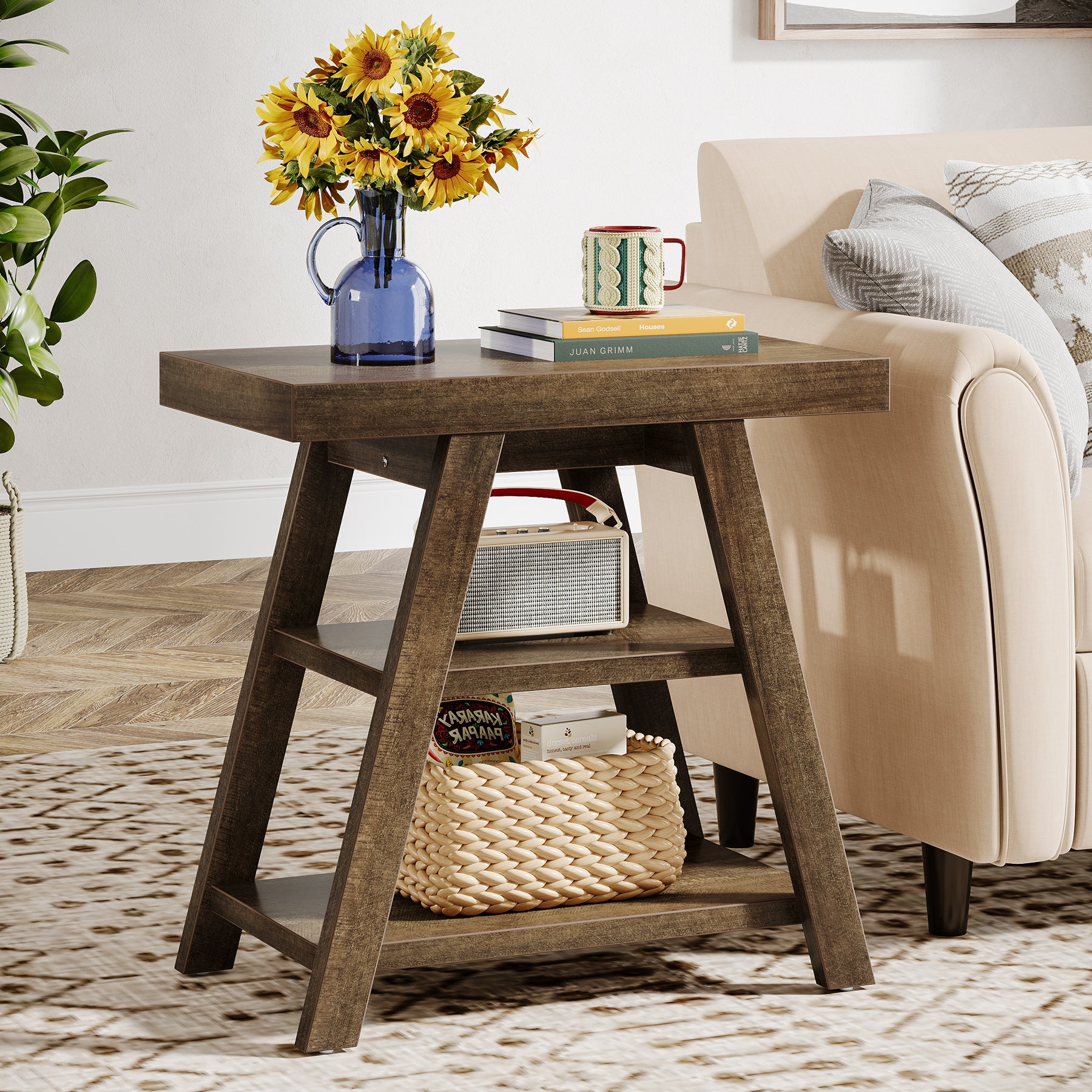 3-Tier Wooden End Table with Storage Shelf - Modern Sofa Side Table for Living Room, Bedroom, or Office - Perfect for Storing Books, Decor, and Essentials